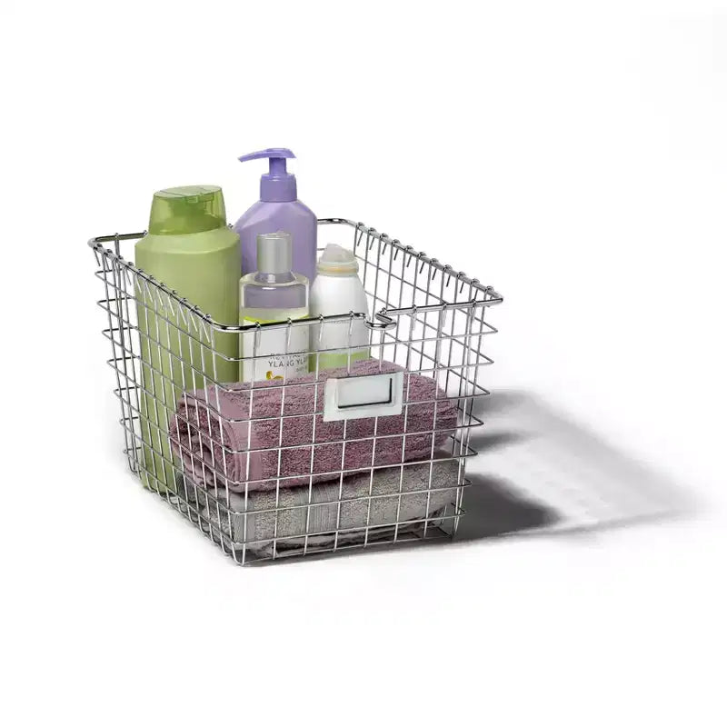Petit panier de rangement en fil métallique, argenté