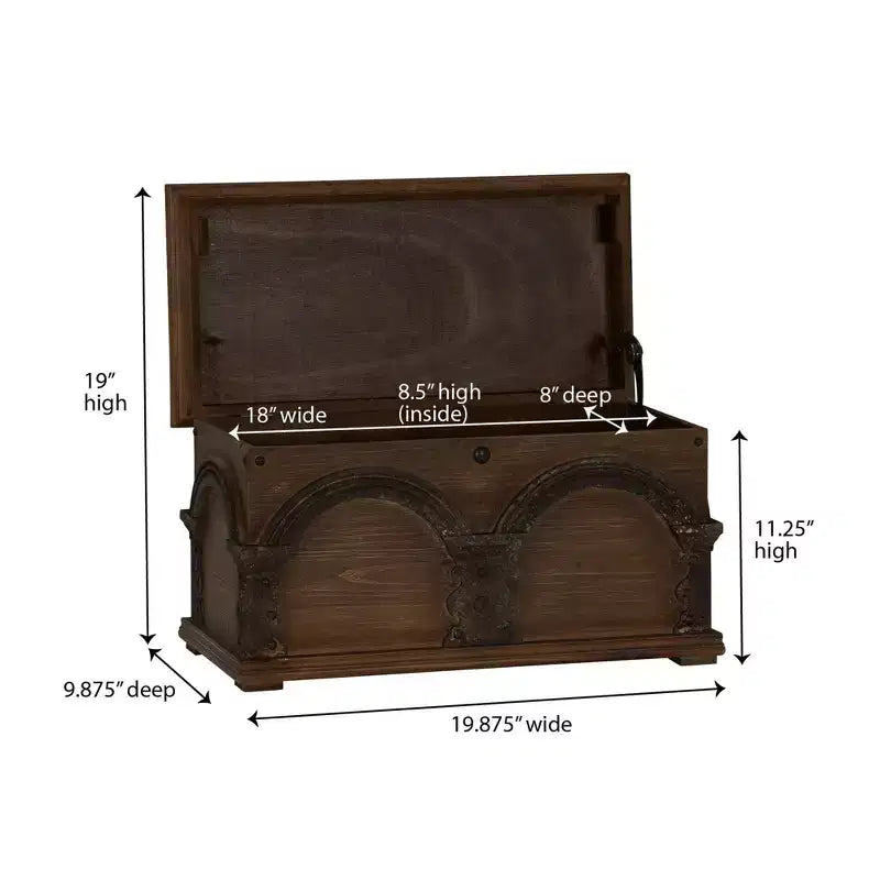 Petit coffre de rangement en bois brun à arche
