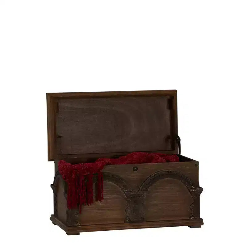 Petit coffre de rangement en bois brun à arche