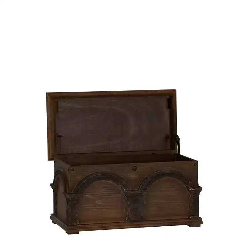 Petit coffre de rangement en bois brun à arche