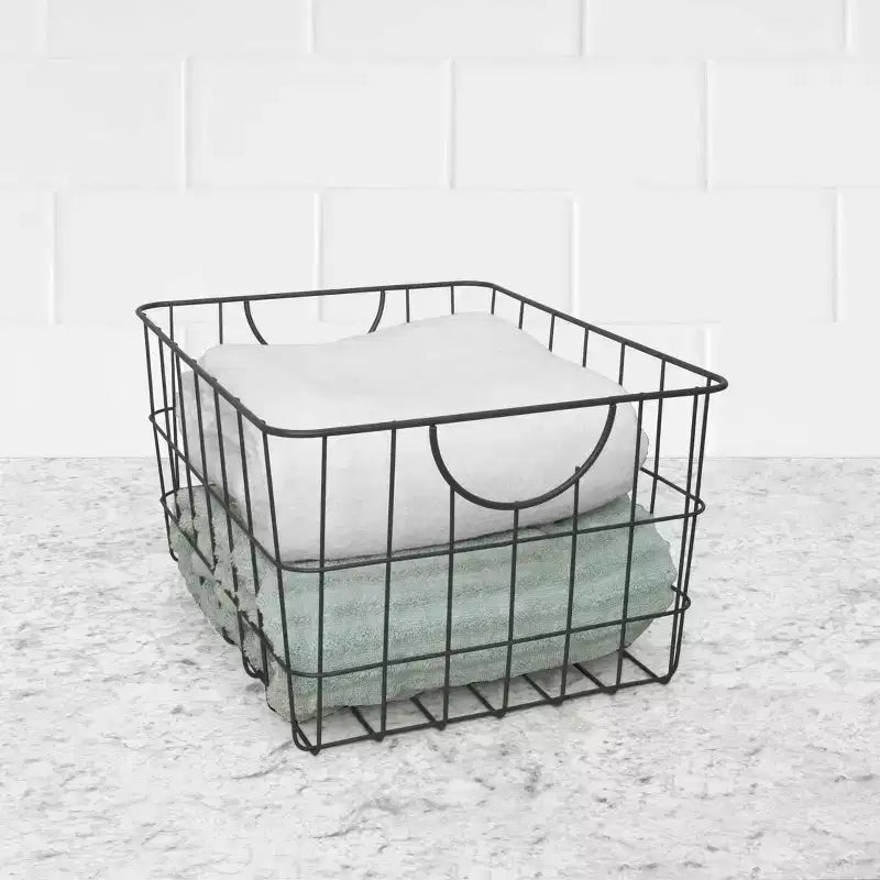 Panier de rangement utilitaire en fil métallique, argenté, 31,1 cm H
