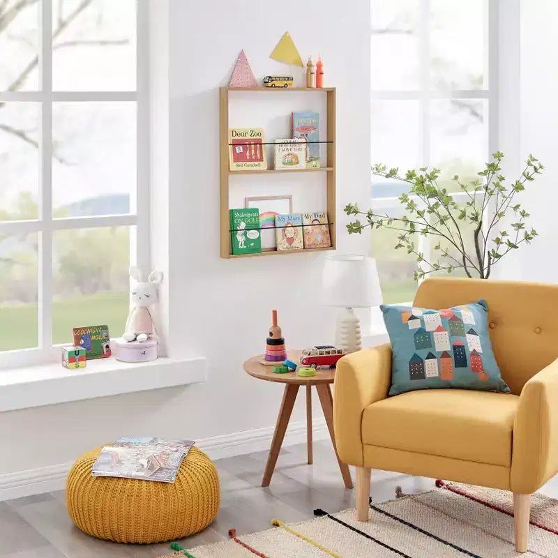 Étagère murale à 2 niveaux pour enfants en hêtre, 69,85 x 53,98 cm