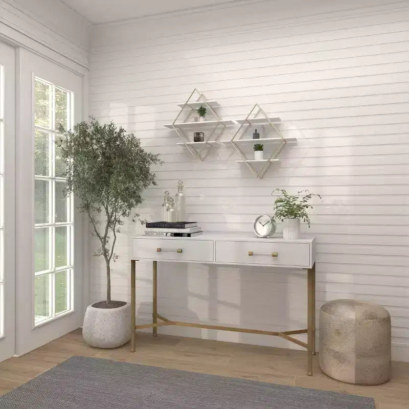 Étagère murale dorée en losange 50x50 cm avec 3 étagères, style glamour