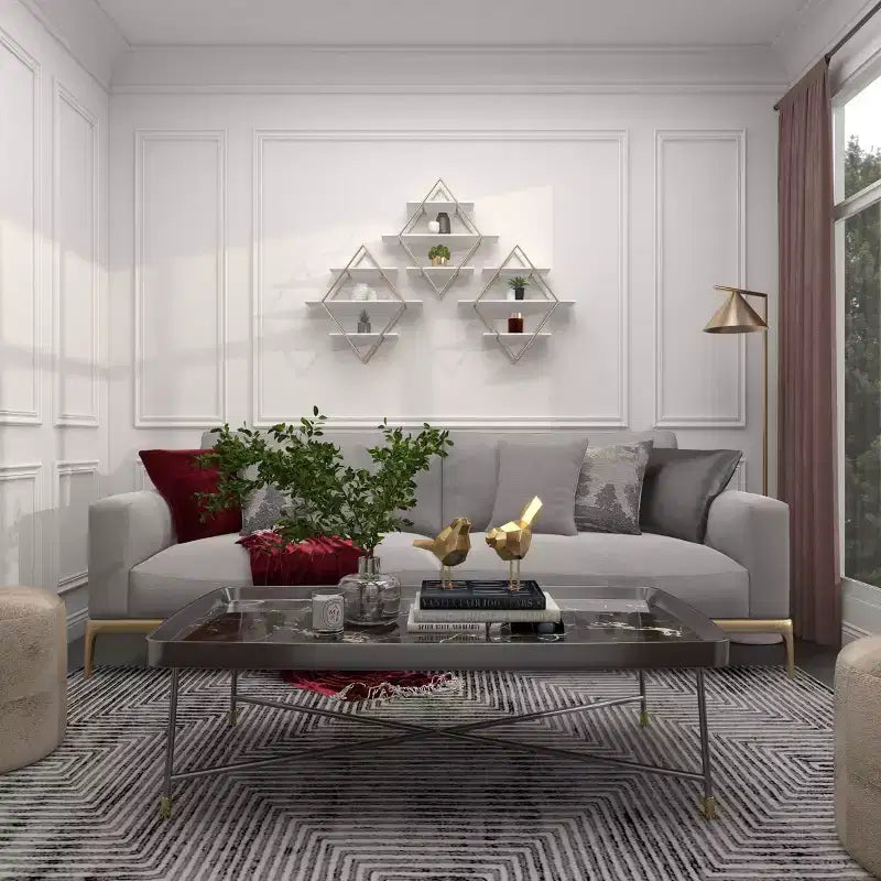 Étagère murale dorée en losange 50x50 cm avec 3 étagères, style glamour