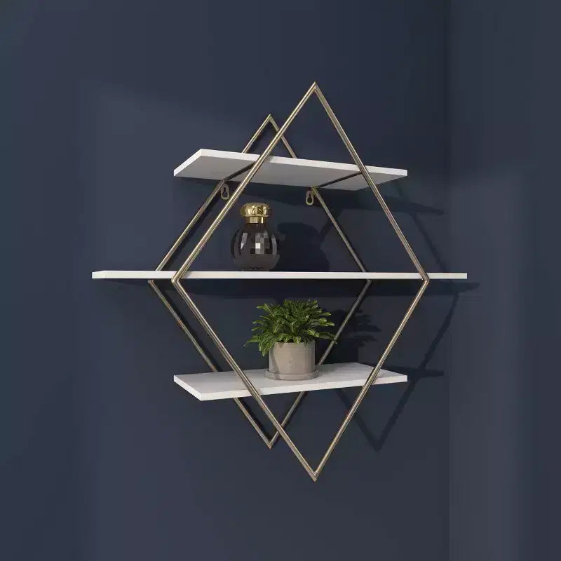 Étagère murale dorée en losange 50x50 cm avec 3 étagères, style glamour