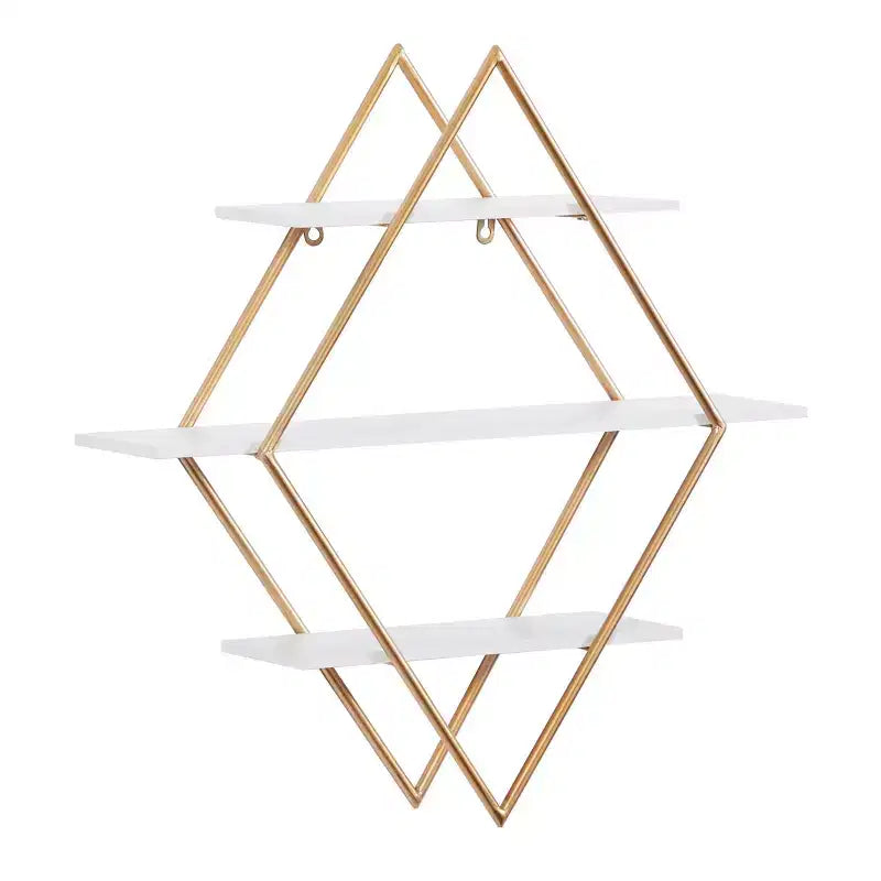 Étagère murale dorée en losange 50x50 cm avec 3 étagères, style glamour