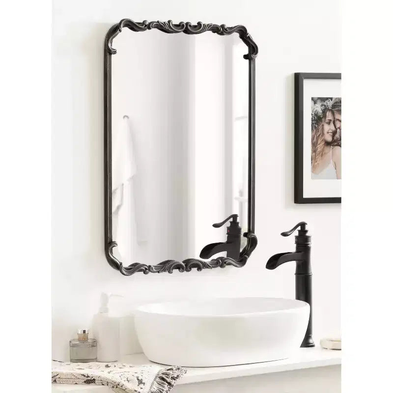 Miroir Mural Encadré Orné, 20"x27", Noir