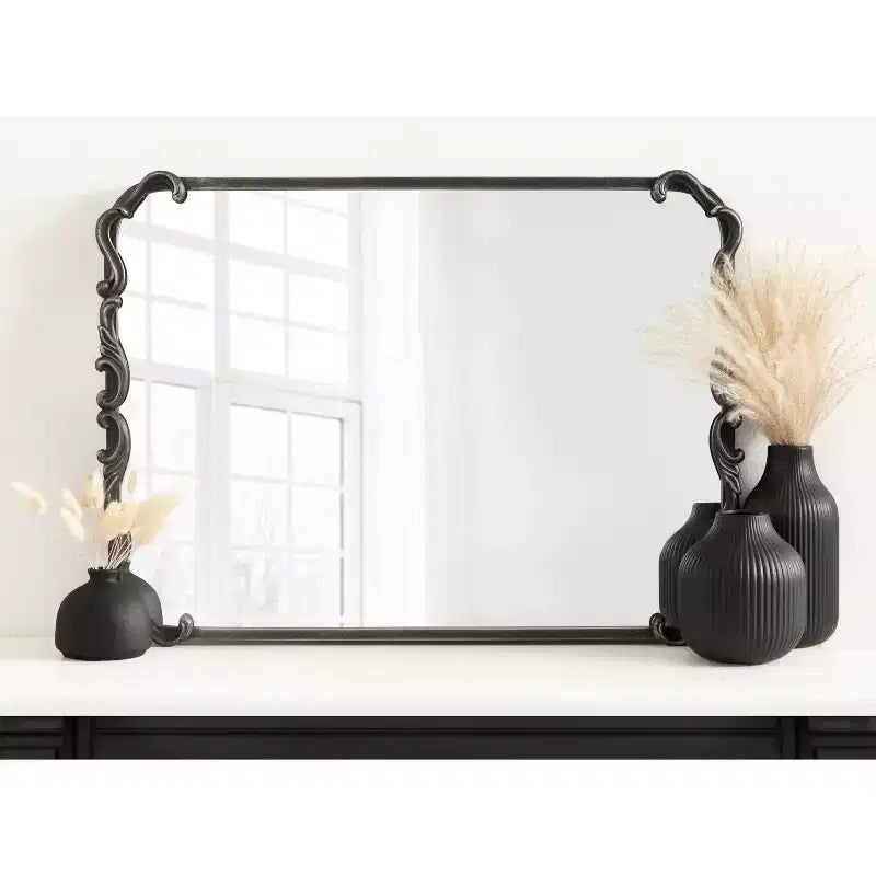 Miroir Mural Encadré Orné, 20"x27", Noir