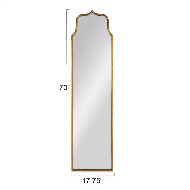 Miroir mural arqué sur pied en métal, or antique, 70 pouces