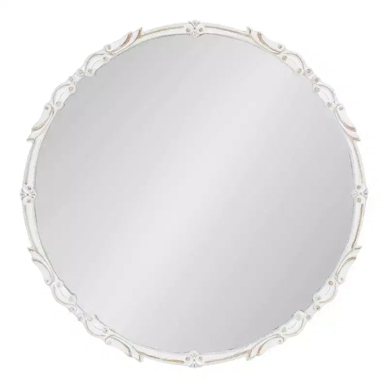 Miroir mural rond décoratif de 24 pouces de diamètre, blanc, style glamour