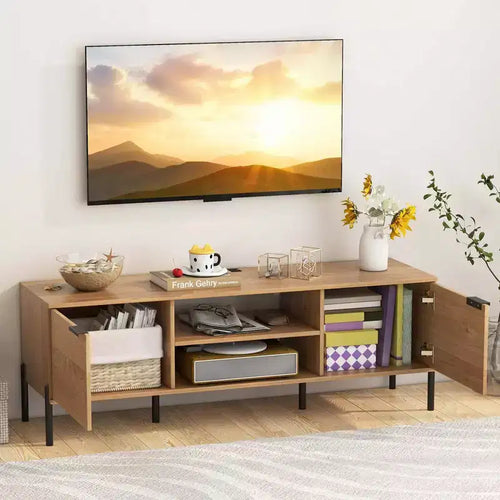 Meuble TV 2 portes avec station de charge, Centre de divertissement multimédia pour téléviseurs jusqu'à 65 po