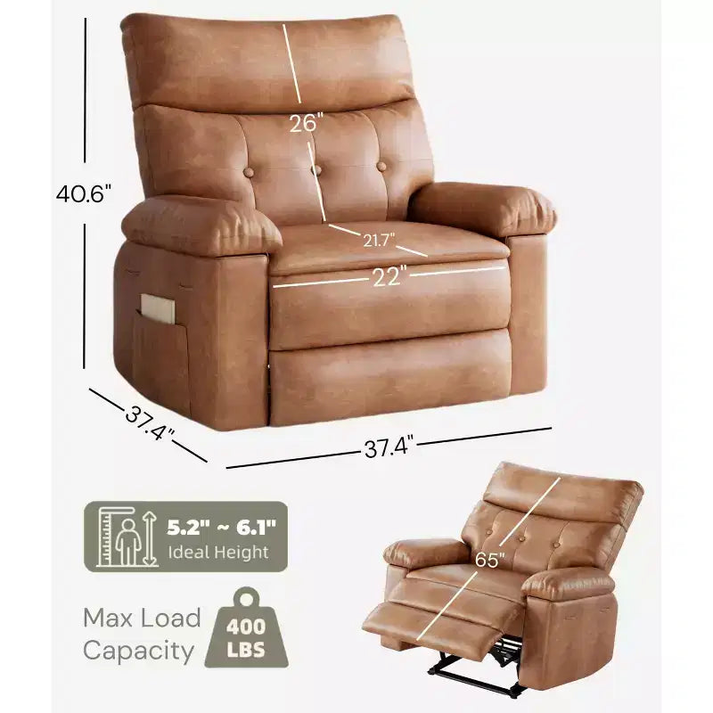 Fauteuil inclinable surdimensionné - Grand fauteuil inclinable manuel en similicuir PU pour adultes, fauteuil de relaxation au confort exceptionnel