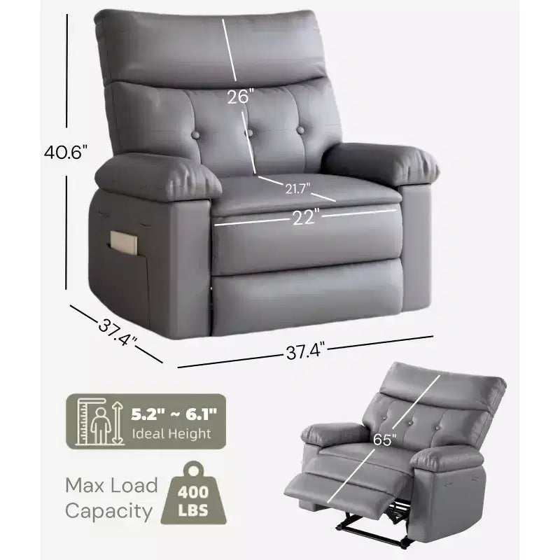 Fauteuil inclinable surdimensionné - Grand fauteuil inclinable manuel en similicuir PU pour adultes, fauteuil de relaxation au confort exceptionnel