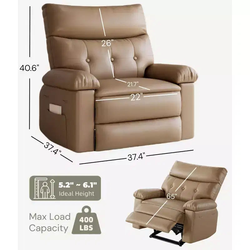 Fauteuil inclinable surdimensionné - Grand fauteuil inclinable manuel en similicuir PU pour adultes, fauteuil de relaxation au confort exceptionnel