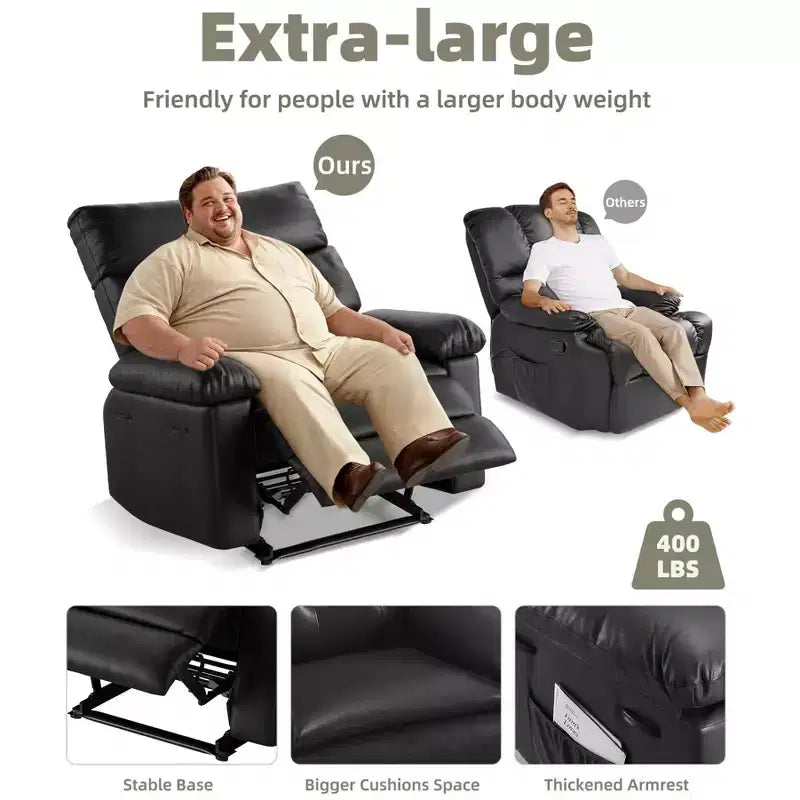 Fauteuil inclinable surdimensionné - Grand fauteuil inclinable manuel en similicuir PU pour adultes, fauteuil de relaxation au confort exceptionnel