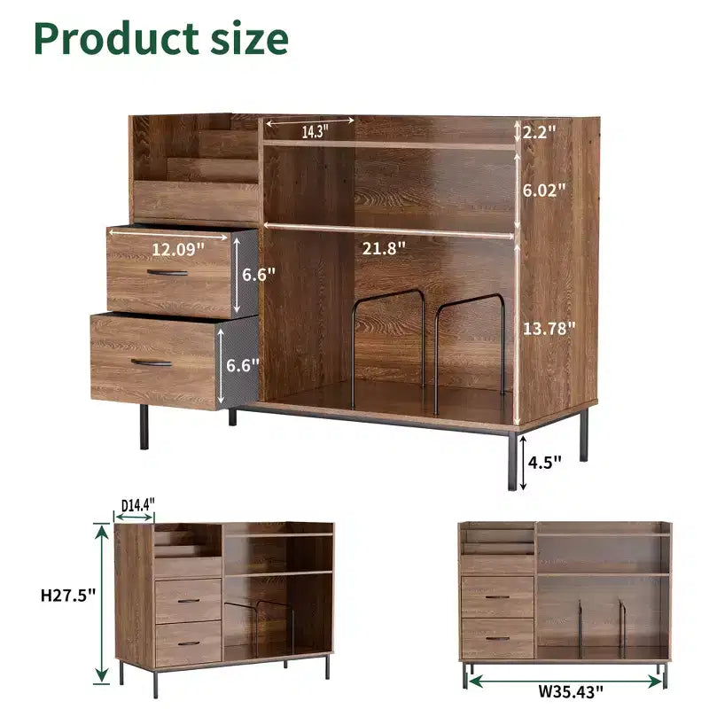 Étagère à disques de style médiéval moderne avec tiroirs, peut contenir plus de 500 albums, meuble audio en bois et métal