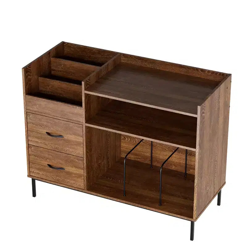 Étagère à disques de style médiéval moderne avec tiroirs, peut contenir plus de 500 albums, meuble audio en bois et métal