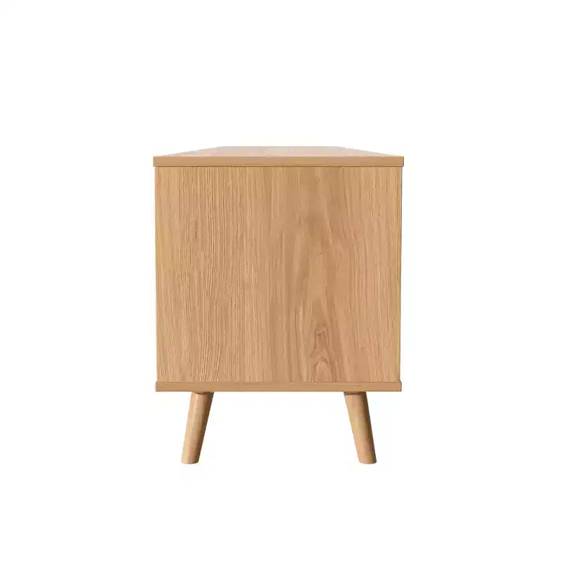 Meuble TV en rotin de 90 pouces, style ferme moderne avec pieds en bois massif, meuble TV pour salon