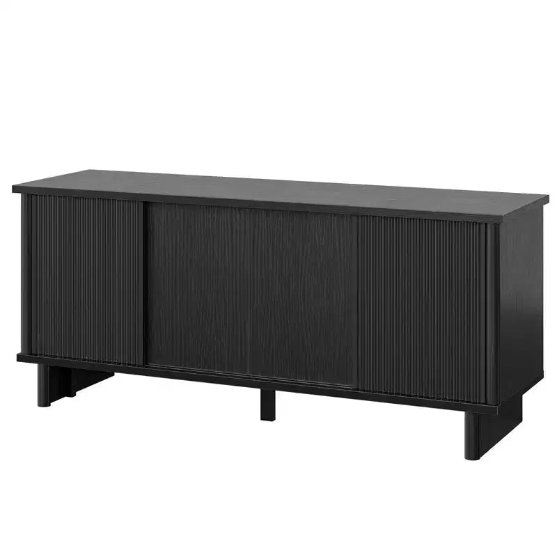 Meuble TV mi-siècle de 58 po avec portes coulissantes, console multimédia avec rangement pour salon et chambre