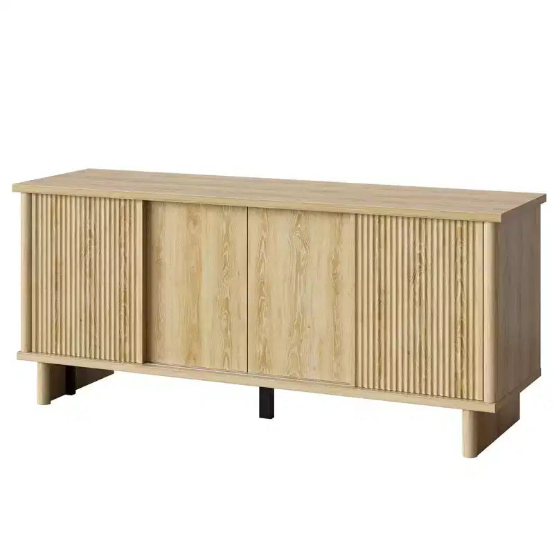 Meuble TV mi-siècle de 58 po avec portes coulissantes, console multimédia avec rangement pour salon et chambre