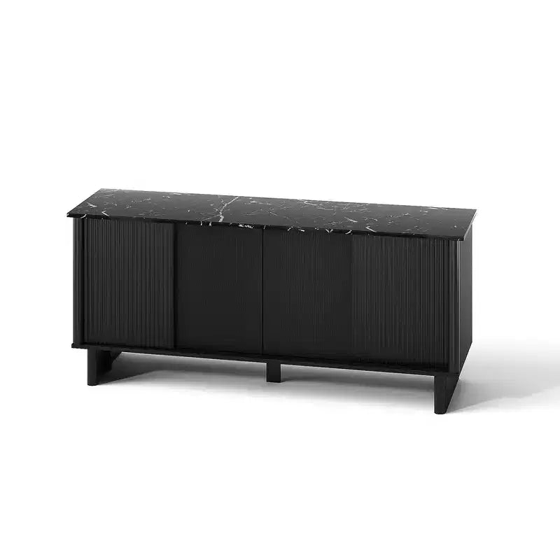 Meuble TV mi-siècle de 58 po avec portes coulissantes, console multimédia avec rangement pour salon et chambre
