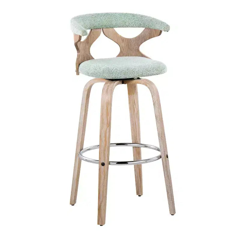 Lot de 2 tabourets de bar rembourrés pivotants à hauteur fixe, blanc cérusé/vert écume de mer