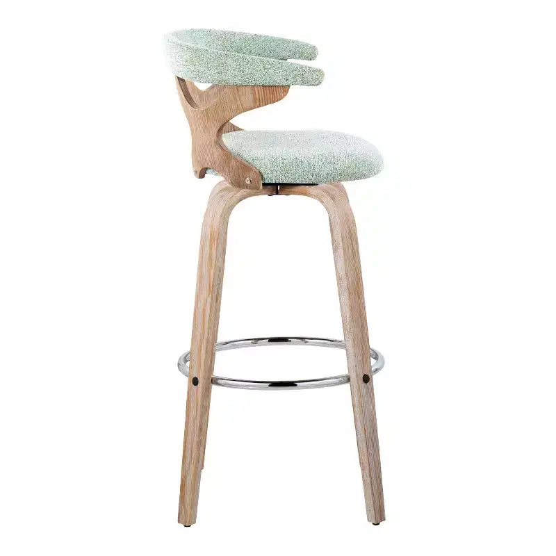 Lot de 2 tabourets de bar rembourrés pivotants à hauteur fixe, blanc cérusé/vert écume de mer