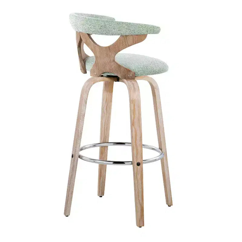 Lot de 2 tabourets de bar rembourrés pivotants à hauteur fixe, blanc cérusé/vert écume de mer