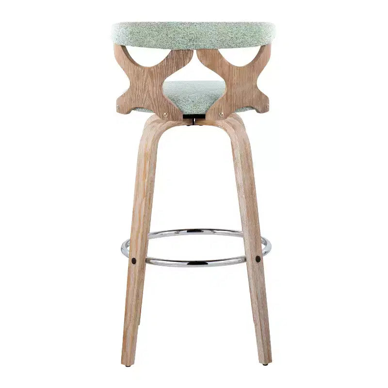 Lot de 2 tabourets de bar rembourrés pivotants à hauteur fixe, blanc cérusé/vert écume de mer