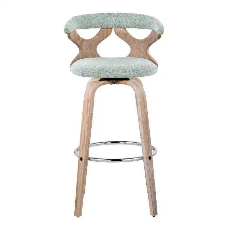 Lot de 2 tabourets de bar rembourrés pivotants à hauteur fixe, blanc cérusé/vert écume de mer