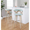 Lot de 2 tabourets de bar rembourrés pivotants à hauteur fixe, blanc cérusé/vert écume de mer