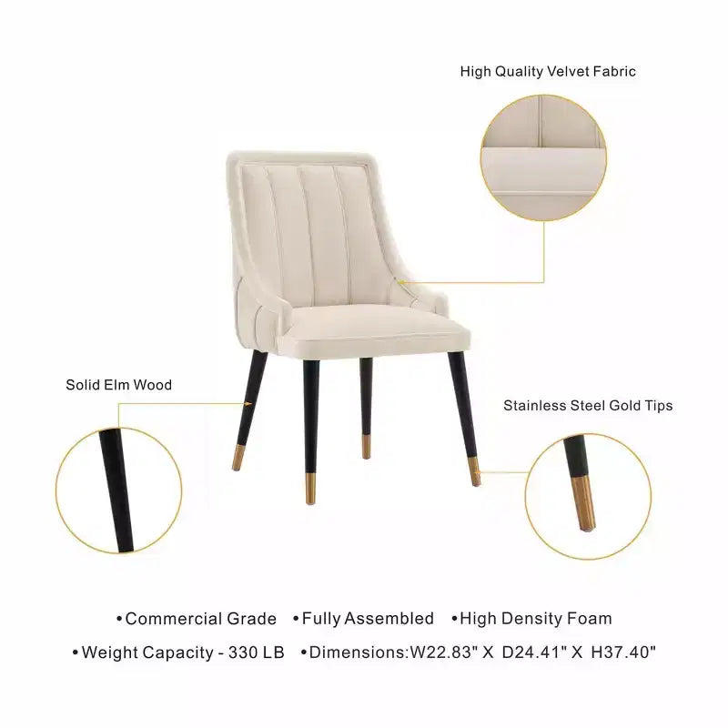 Chaise de salle à manger moderne en velours, crème