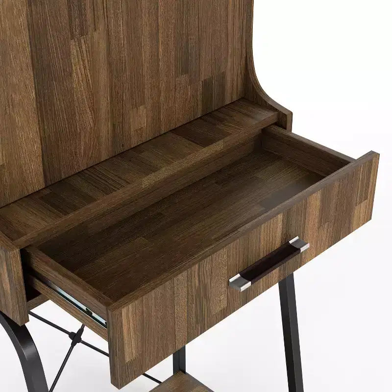 Mini-bar industriel à 1 tiroir avec étagères, en hickory clair, rangement pour 20 bouteilles de vin