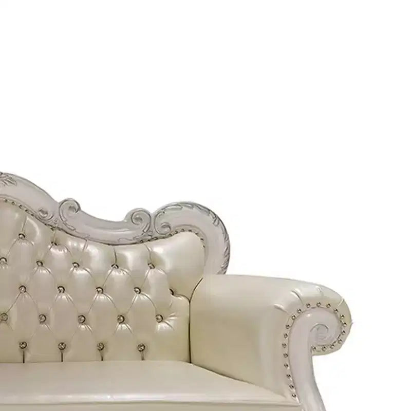 Canapé traditionnel capitonné de 85,5 po avec clous décoratifs, Blanc Os