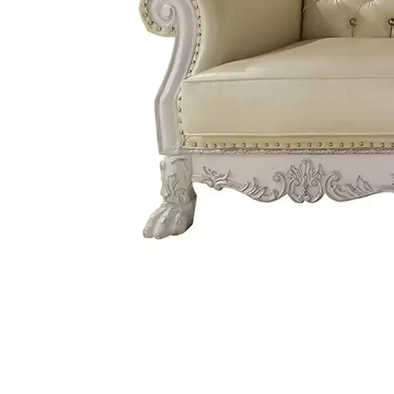 Canapé traditionnel capitonné de 85,5 po avec clous décoratifs, Blanc Os