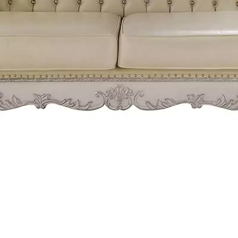 Canapé traditionnel capitonné de 85,5 po avec clous décoratifs, Blanc Os