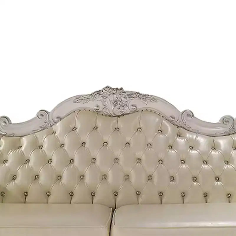 Canapé traditionnel capitonné de 85,5 po avec clous décoratifs, Blanc Os