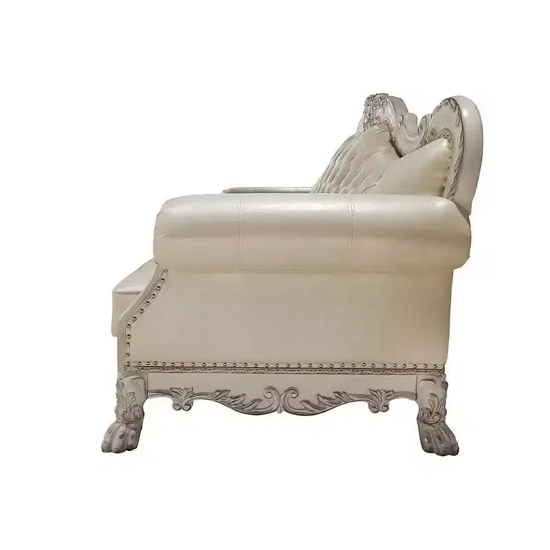 Canapé traditionnel capitonné de 85,5 po avec clous décoratifs, Blanc Os