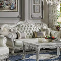 Canapé traditionnel capitonné de 85,5 po avec clous décoratifs, Blanc Os