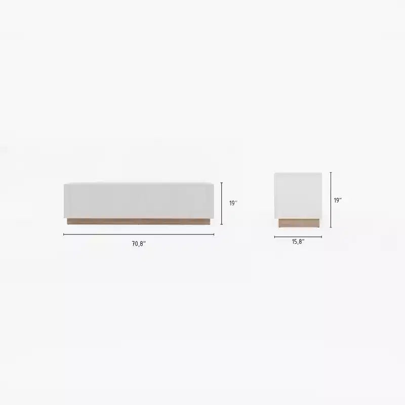Meuble TV moderne pour téléviseurs jusqu'à 80", blanc, avec étagères réglables et passe-câbles