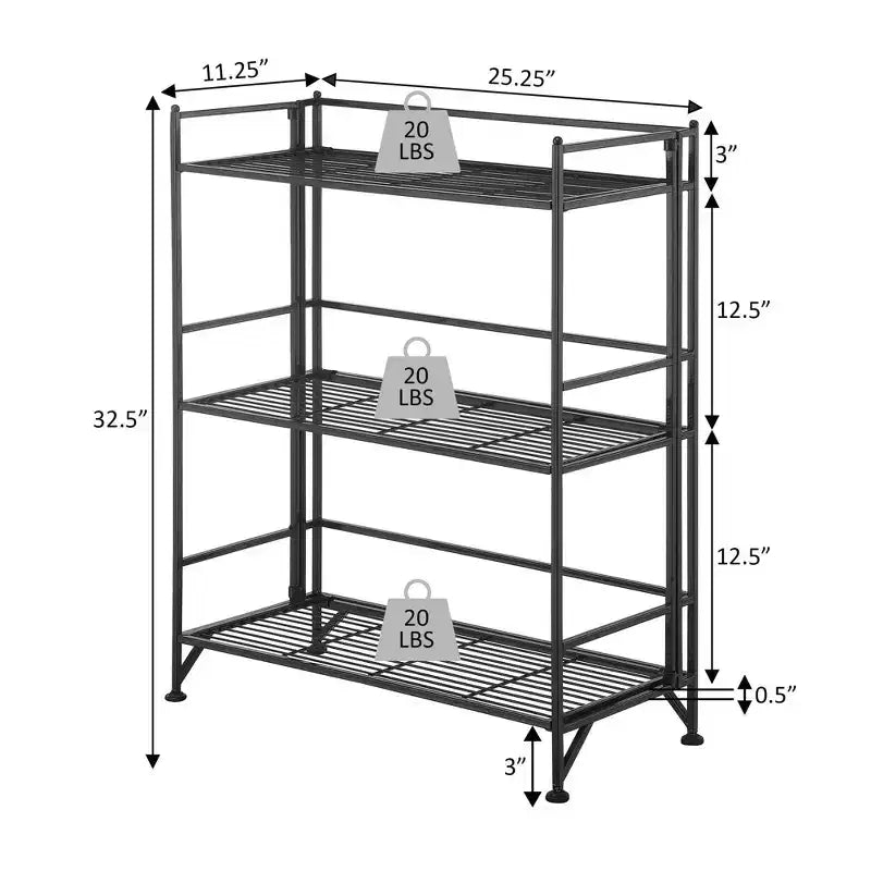 Étagère métallique pliable large à 3 niveaux de 32,5 po, vert forêt