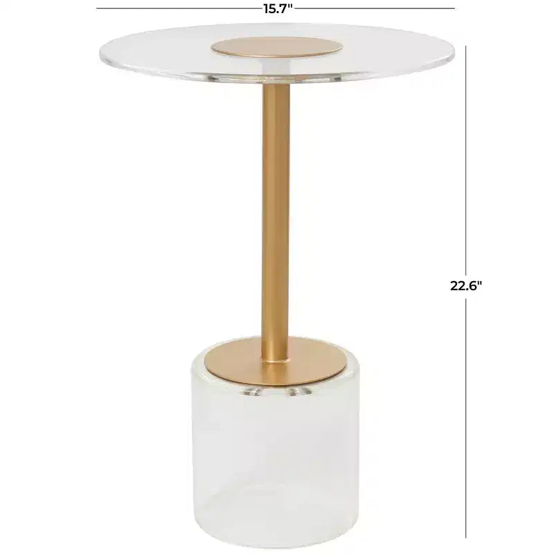 Table d'appoint en acrylique avec pied doré, 23 po de hauteur, style moderne