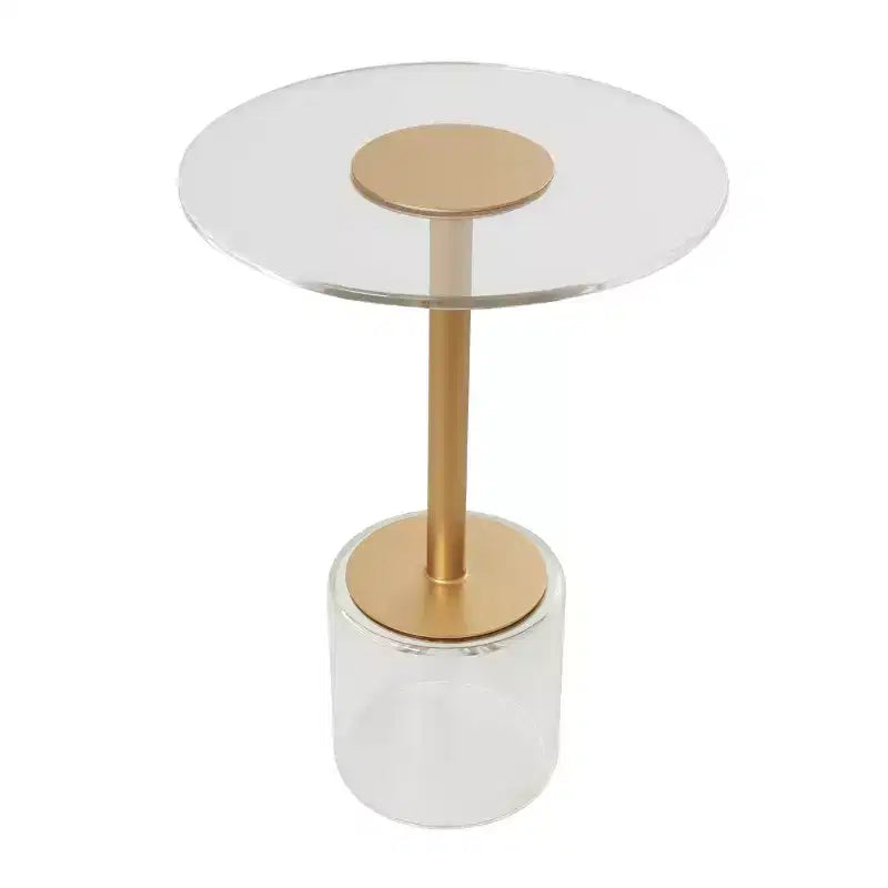 Table d'appoint en acrylique avec pied doré, 23 po de hauteur, style moderne