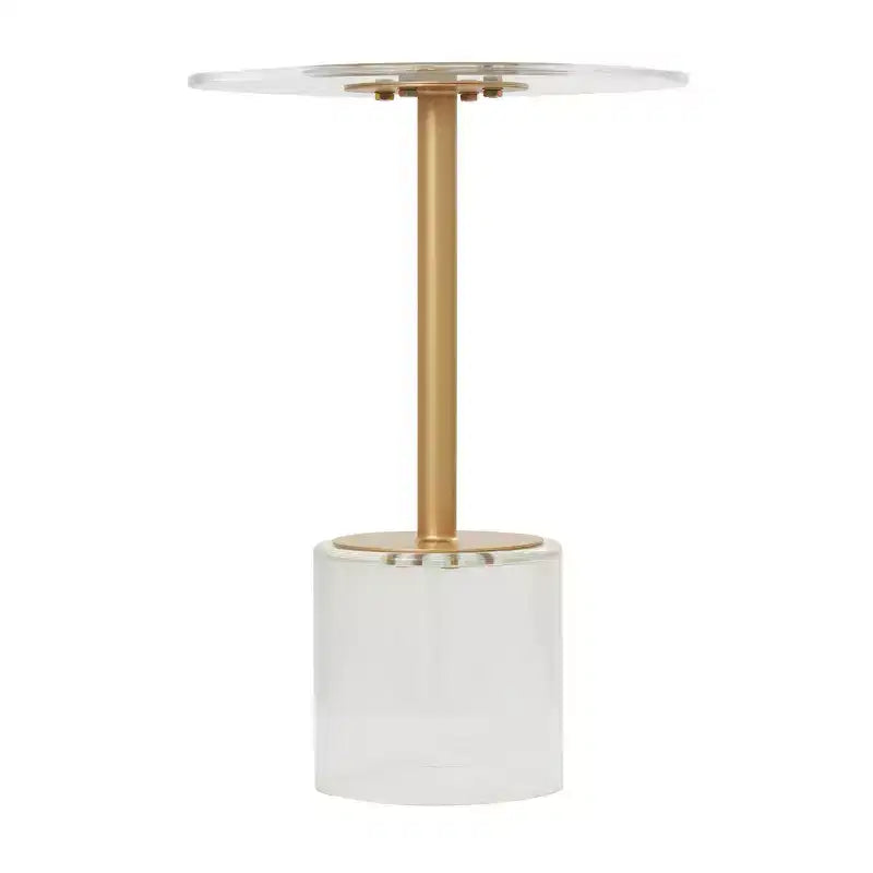 Table d'appoint en acrylique avec pied doré, 23 po de hauteur, style moderne