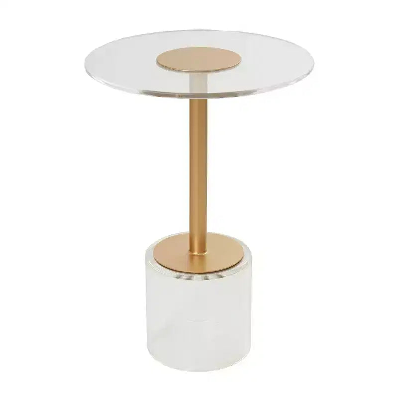 Table d'appoint en acrylique avec pied doré, 23 po de hauteur, style moderne