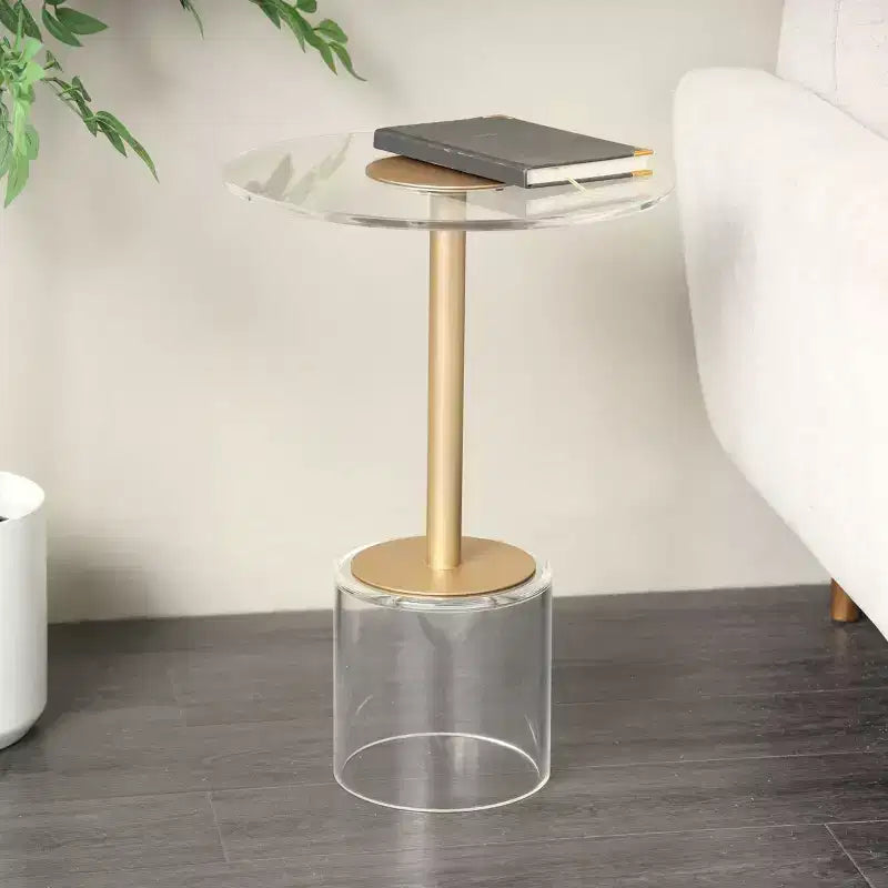 Table d'appoint en acrylique avec pied doré, 23 po de hauteur, style moderne