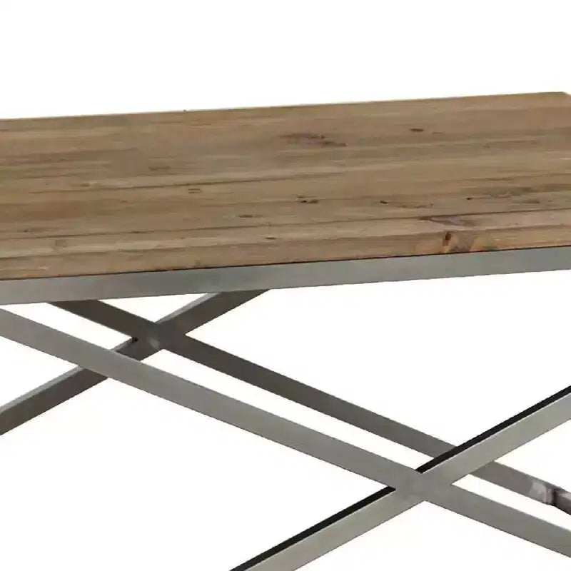 Table basse rectangulaire en bois et métal de 99 cm de large, couleur naturelle