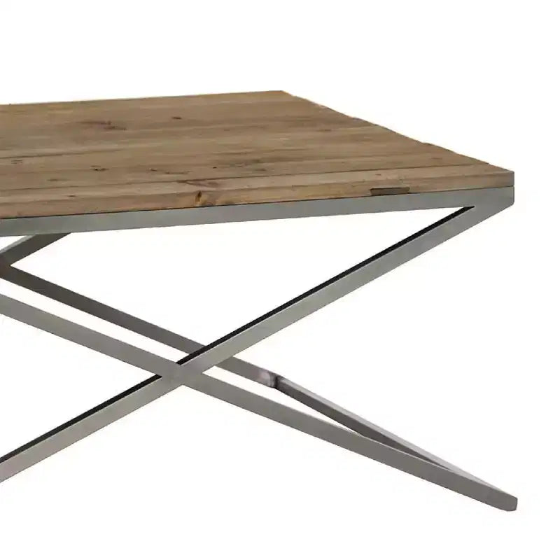 Table basse rectangulaire en bois et métal de 99 cm de large, couleur naturelle