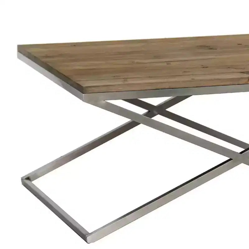 Table basse rectangulaire en bois et métal de 99 cm de large, couleur naturelle