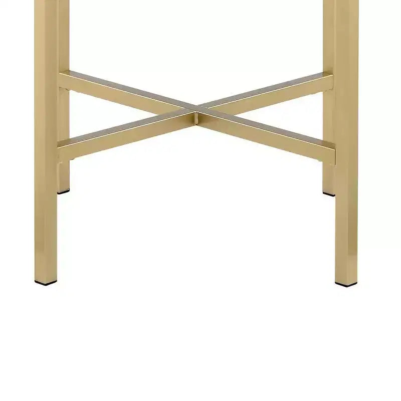 Table d'appoint ronde 22", plateau en chêne et piètement croisé en métal doré